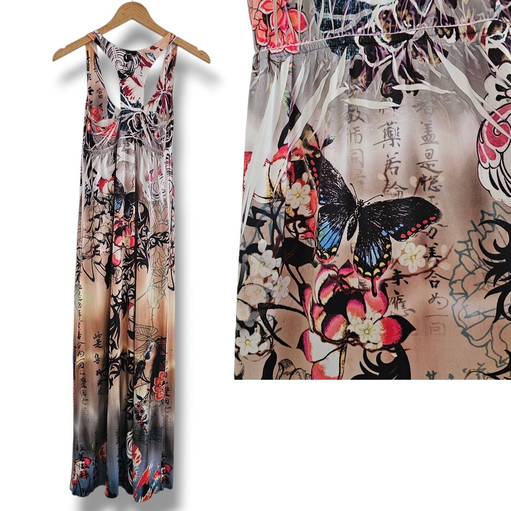 Y2K S-Twelve Maxi Dress S Asian Inspired Floral Butterfly Lotus Whimsigoth Artsy